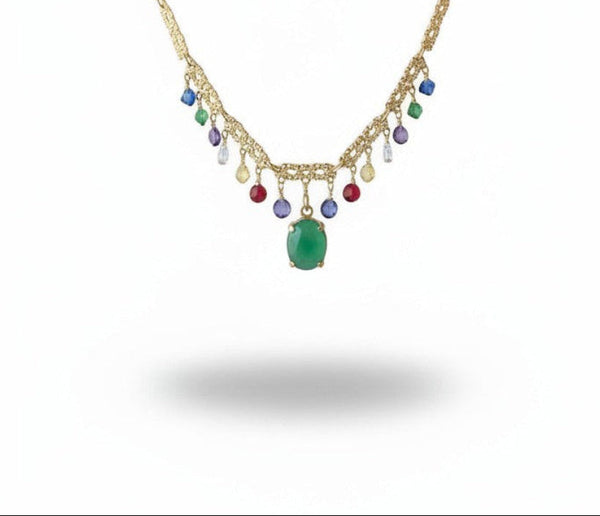 Classic Necklace with Stones ‘n’ Emerald Green charm