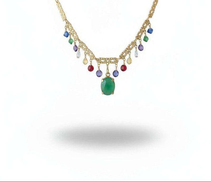 Classic Necklace with Stones ‘n’ Emerald Green charm