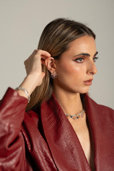 Classic Necklace in Rhodium with stones